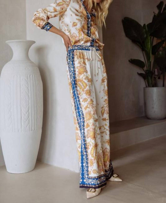 Skies Are Blue - Mediterranean Bloom Wide Leg Pants