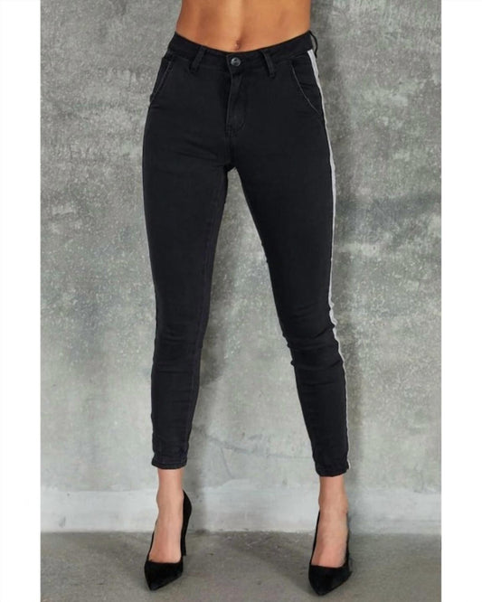 Venti6 - Alessandra Silver Stripe Black Joggers