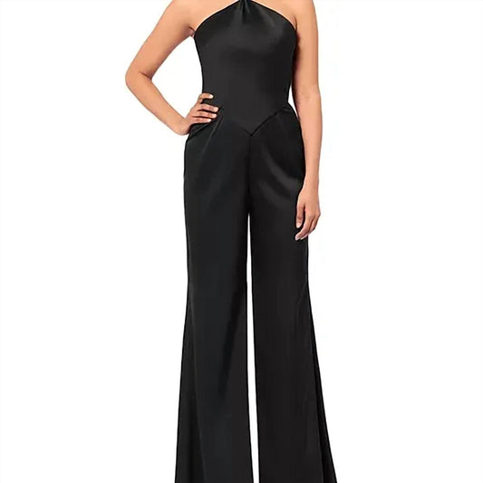 Aqua - Halter Wide Leg Satin Jumpsuit