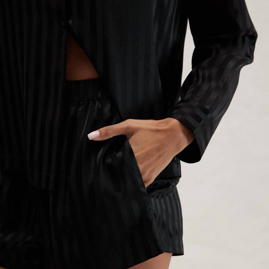 Lunya - Washable Silk Striped Jacquard Button Up Long Sleeve Short Set