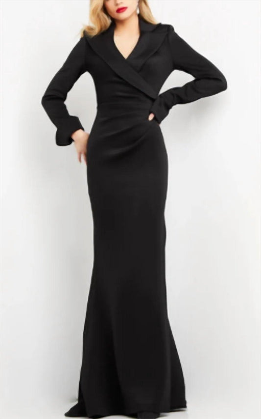 Jovani - Long Sleeve V Neck Evening Dress