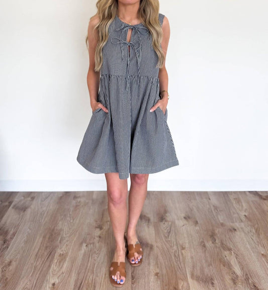 Buttermelon - Townes Mini Stripe Bowknot Mini Dress