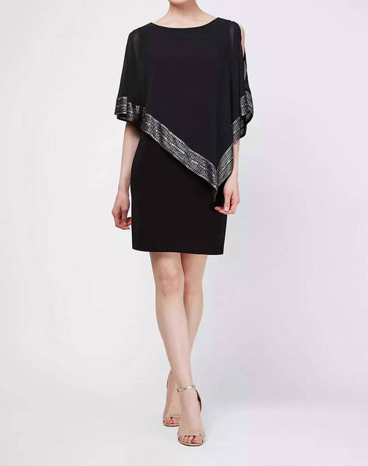 Slny - Short Jersey Cape With Foil Trim Popover Dress