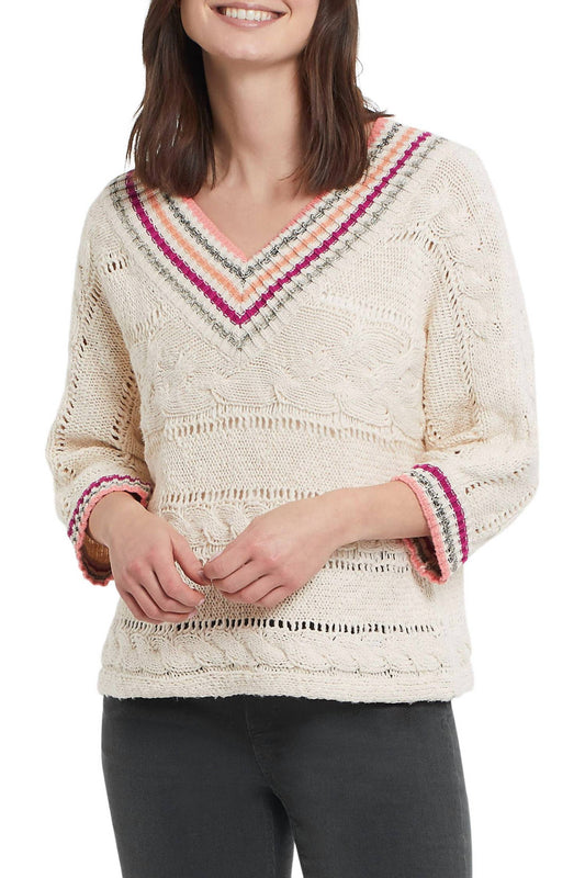 Tribal - Nicole Quarter Sleeve V-neck Sweater