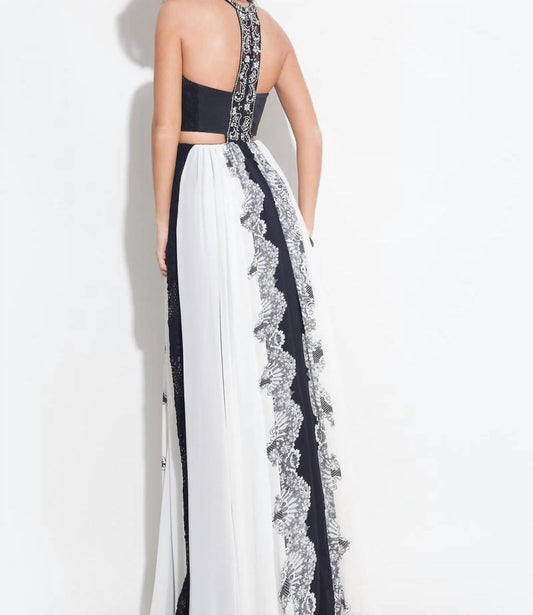 Rachel Allan - Chiffon A-line Prom Gown With Lace Inserts