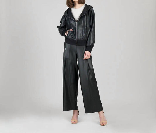 Clara Sunwoo - Liquid Leather Hooded Drawstring Track Jacket