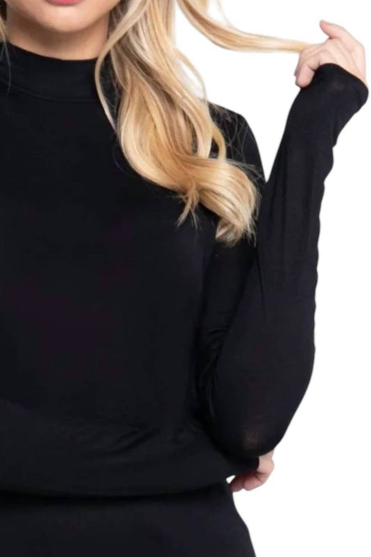 42Pops - Long Sleeve Mock Neck Fitted Jersey Top