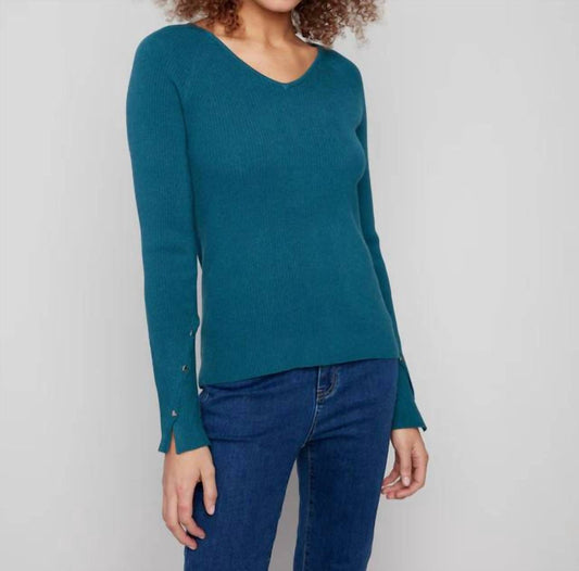Charlie B - Ribbed V-Neck Sweater With Heart Rivets