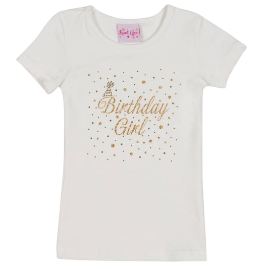Bari Lynn - Bari Lynn White Tee Shirt with Sparkling Gold "Birthday Girl" Design