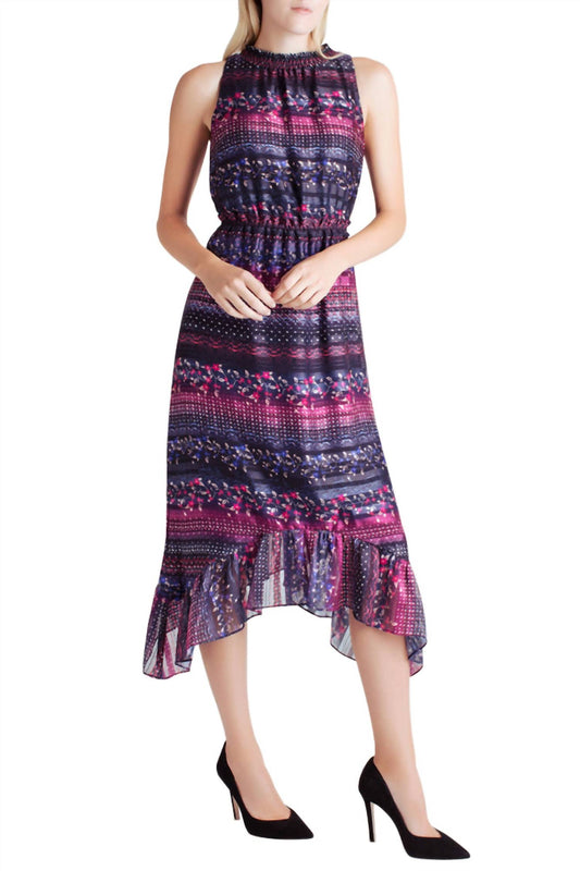 Kensie - Satin Stripe Ruffle Hem Sleeveless Midi Dress