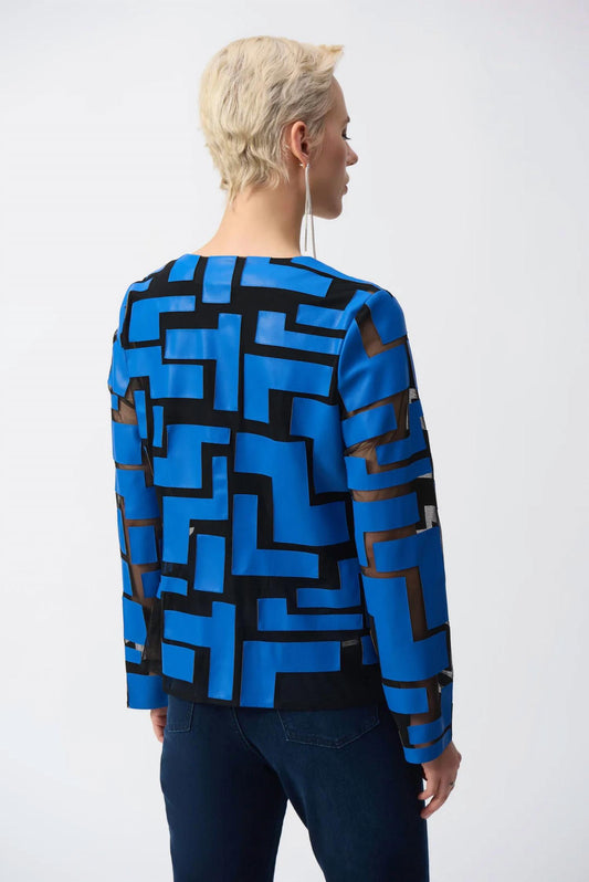 Joseph Ribkoff - Abstract Mesh & Leatherette Fitted Jacket