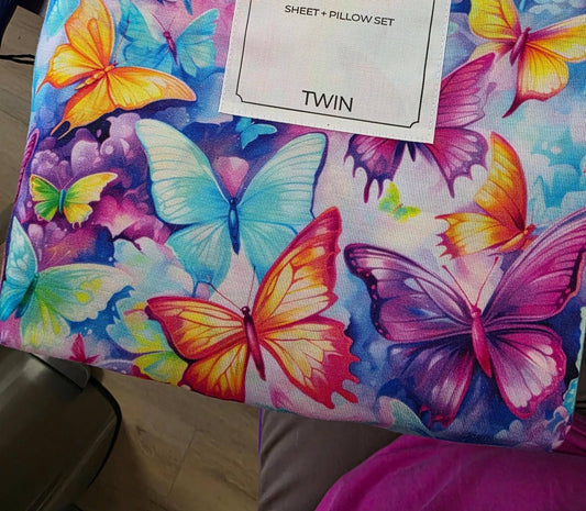 Charlies Project - Girl's Colorful Butterflies Bamboo Twin Sheet Set