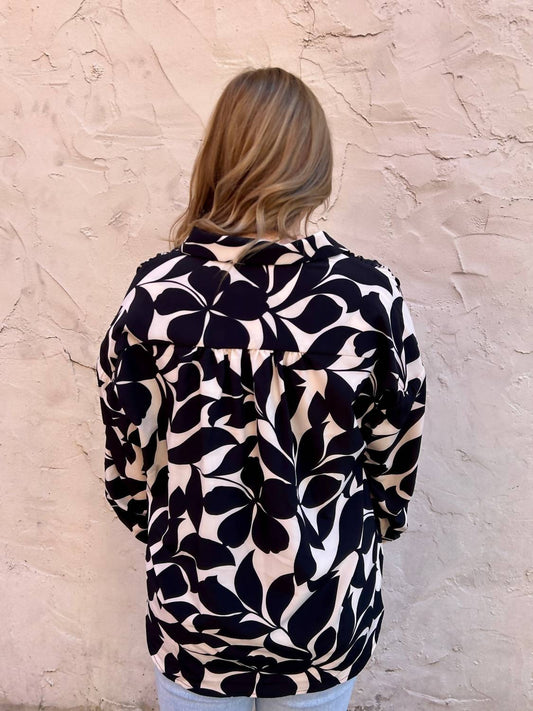 Jodifl - Two Toned Floral Printed Long Sleeve Top