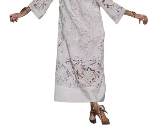 Rosa Clothing - V Neck Bell Sleeve Crochet Floral Dress