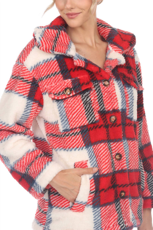 White Mark - Women's Plaid Sherpa Shcaket