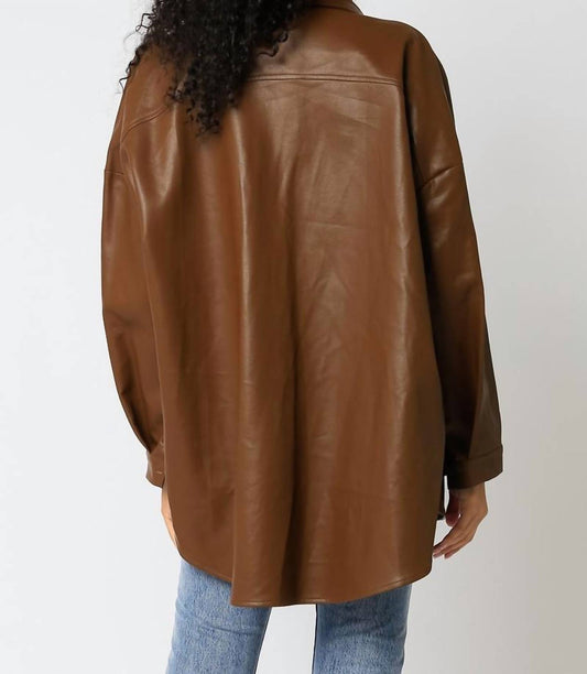 Olivaceous - Faux Leather Oversized Shacket