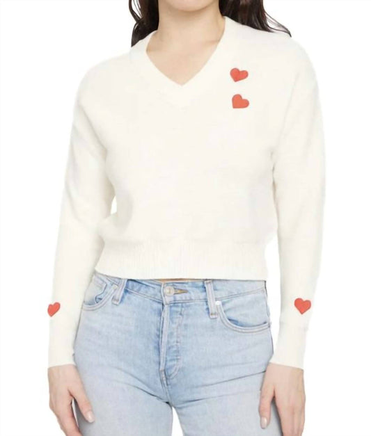 27 Miles Malibu - Lilla V Neck Sweater with Embroidered Hearts
