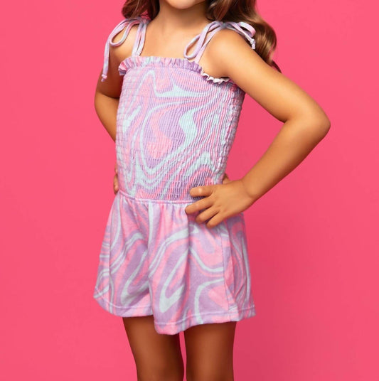 Mia - Girls Tie Strap Smocked Swirl Romper
