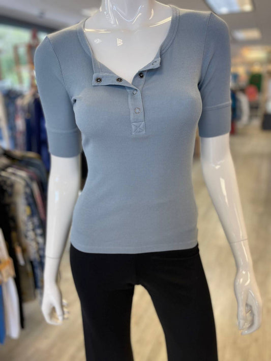 Bobi - Women's Elbow Sleeve Fitted Henley Top