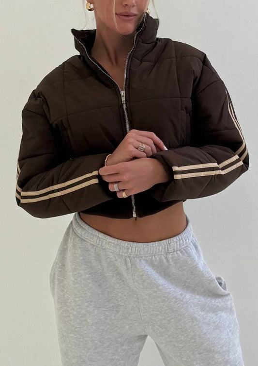 Blue Blush - The Varsity Cropped Puffer Jacket