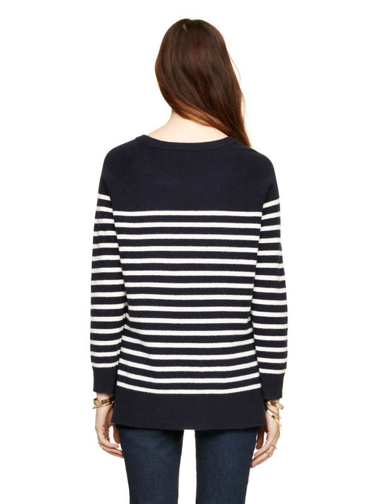 Kate Spade - Crystal Embellished Stripe Merino Wool Pullover Sweater