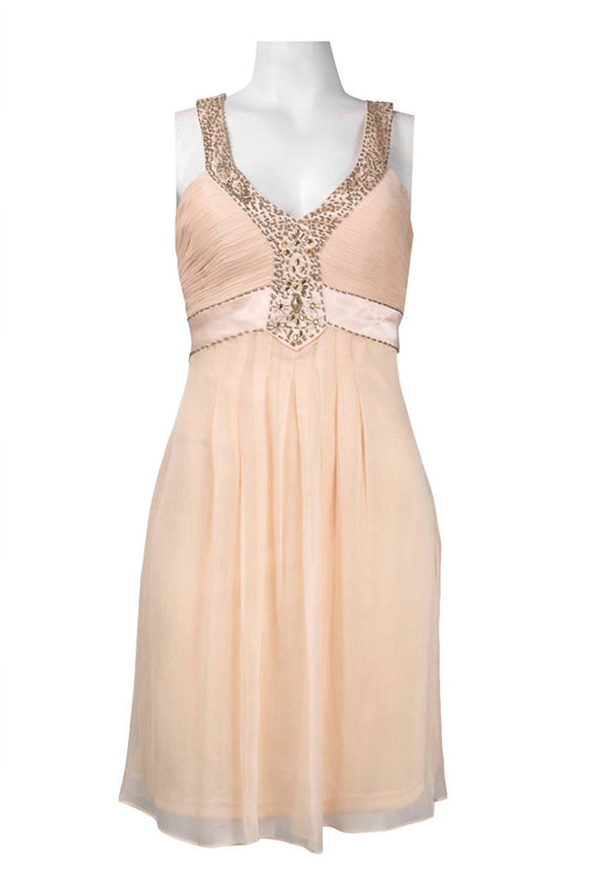 Sue Wong - Beaded V-cut Satin Inset Crepe Dress