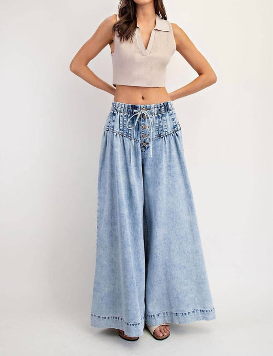 Ee:Some - Mineral-washed Wide Leg Denim Pants