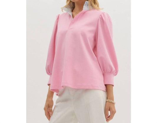Entro - Solid Balloon Sleeve Popover Top