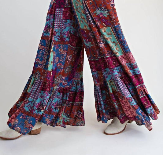 Easel - Patch Printed Rayon Wide Leg Palazzo Style Pants - Plus