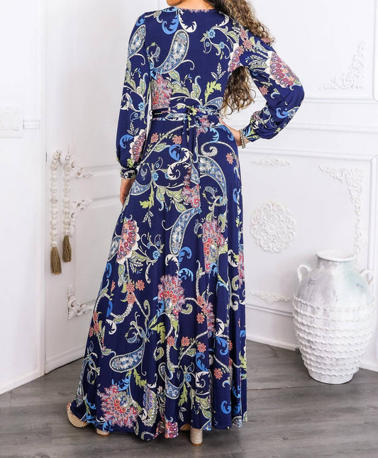 Surelymine - Paisley Cutout Maxi Dress With Long Sleeves