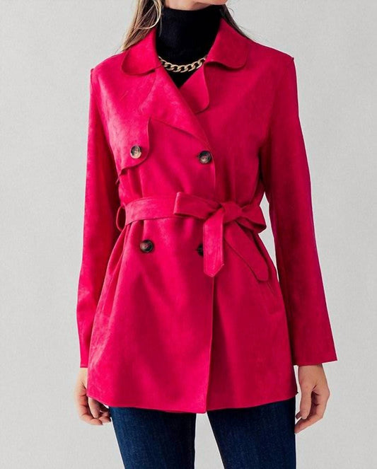 Love Tree - Double Breasted Soft Suede Trench Coat