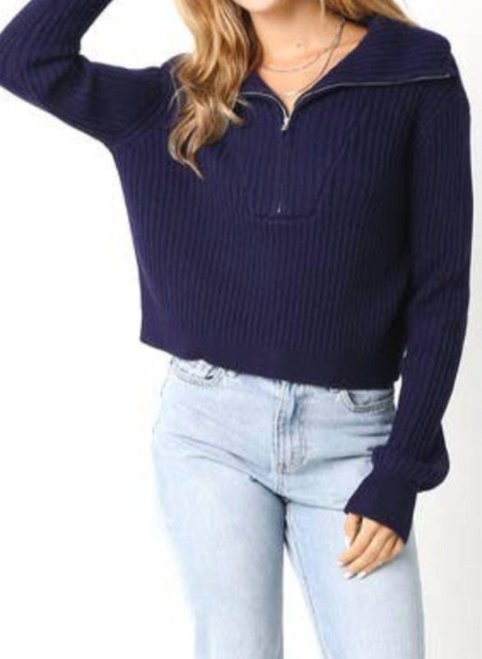 Olivaceous - Half Way Zipper Knit Sweater