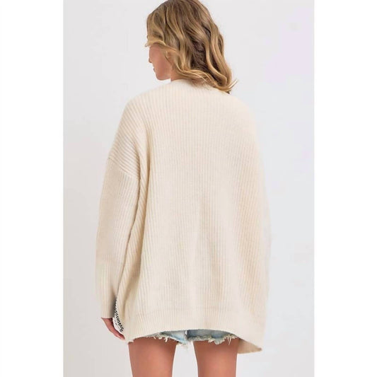 Bns - Knit Sweater Cardigan With Denim Pockets