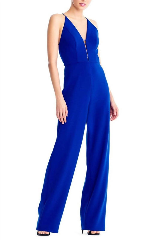 Aidan Mattox - V-neck Sting Tied Solid Crepe Jumpsuit