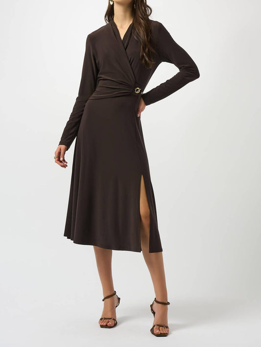 Joseph Ribkoff - Faux Wrap Midi Fit And Flare Dress