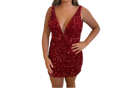 Sherri Hill - Sequin V Neck Cocktail Dress