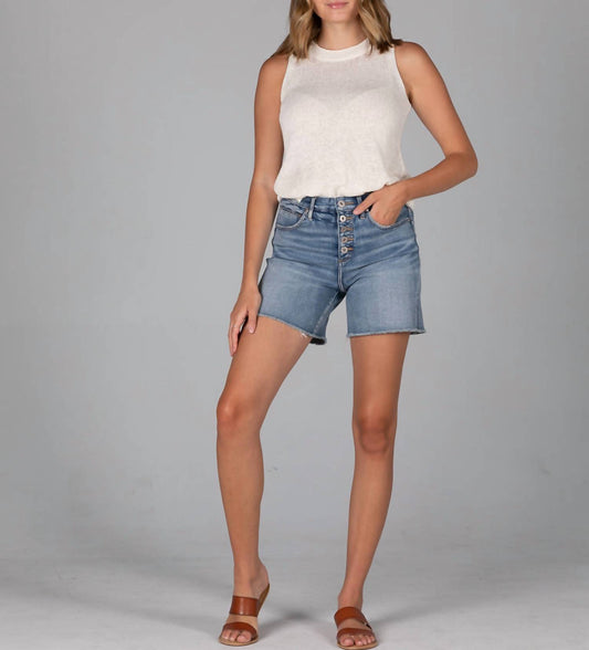 Cecilia High Rise Shorts With Exposed Button Fly