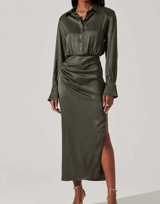 Astr - Elizabello Moss Satin Shirt Dress
