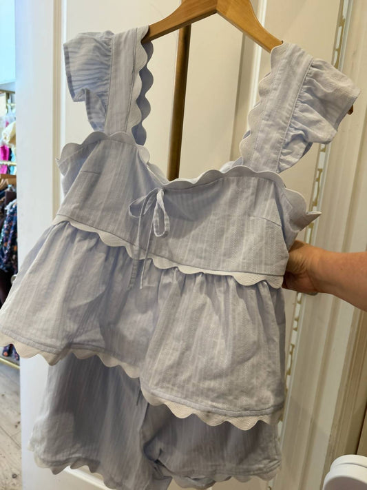 Baby Pink - Women's Scallop Lace Trim Detail Top With Short Set