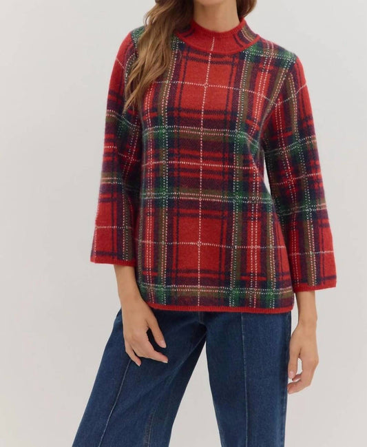 Entro - Plaid Long Sleeve Mock Neck Sweater - Plus