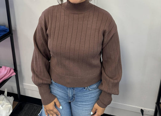 She + Sky - Cropped Mock Turtleneck Sweater