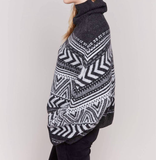 Charlie B - Geometric Jacquard Cowl-neck Poncho