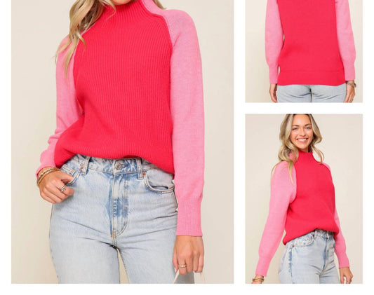 Lumiere - Color Block High Neck Sweater