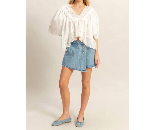 Hyfve - V-Neck Short Sleeve Eyelet Detail Top