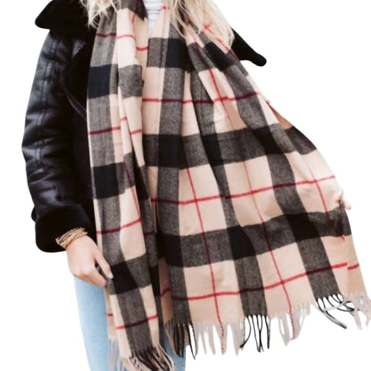 Pretty Simple - Plaid Fringe Blanket Scarf