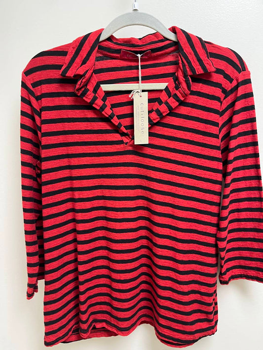Cut Loose - Women's Striped V-neck Long Sleeve Top With Collar