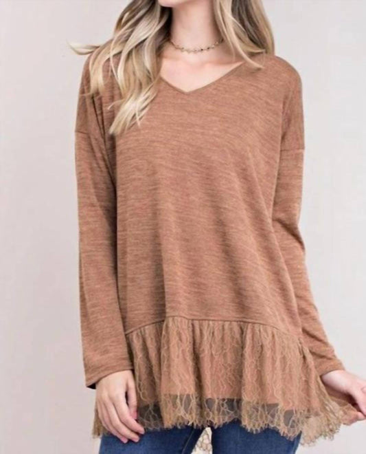 Kori - Lace Hem Long Sleeve Tunic Top