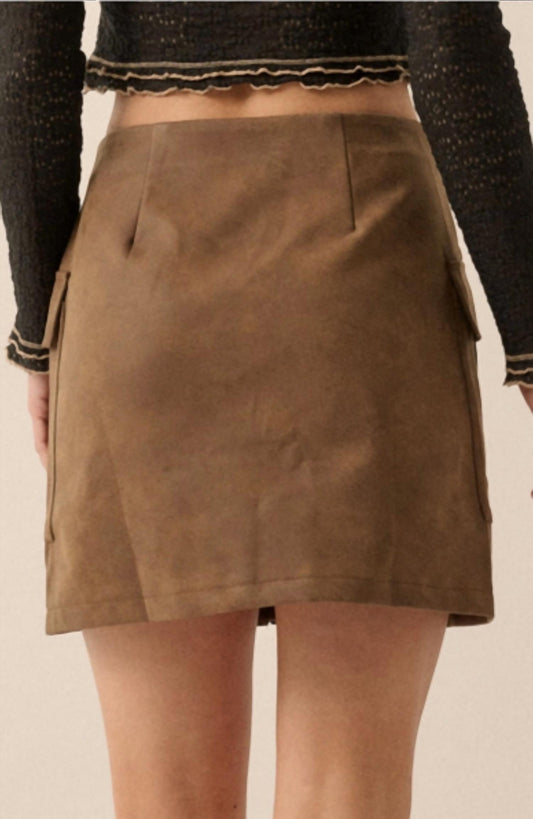 Promesa - Fast Track Vegan Leather Front-zip Cargo Mini Skirt
