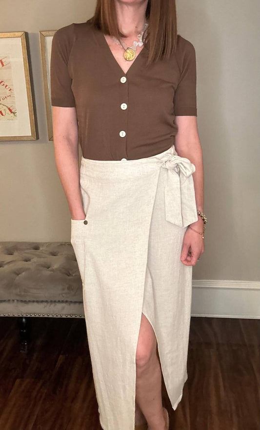 Apricot - Linen Mix Cargo Wrap Skirt