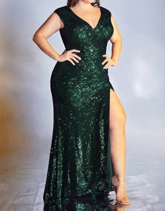 Cinderella Divine - Paris Sequin Slit Dress - Plus